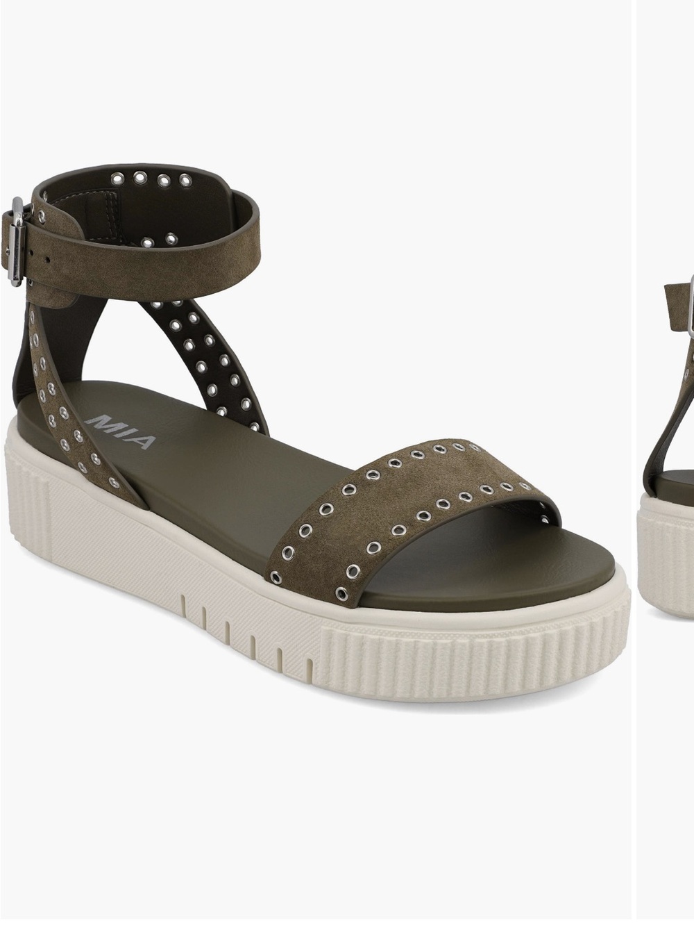MIA Evelin Olive Studded Ankle-Strap Platform Sandals